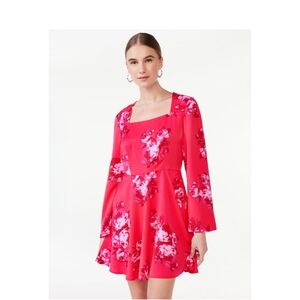 New, Scoop Square  Neck Short Dress, Burberry Orchid Floral, size: XL (16-18)